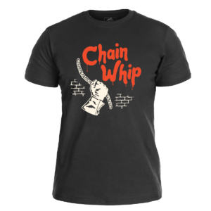 CHAIN WHIP </br> black t-shirt </br> (white/red print)
