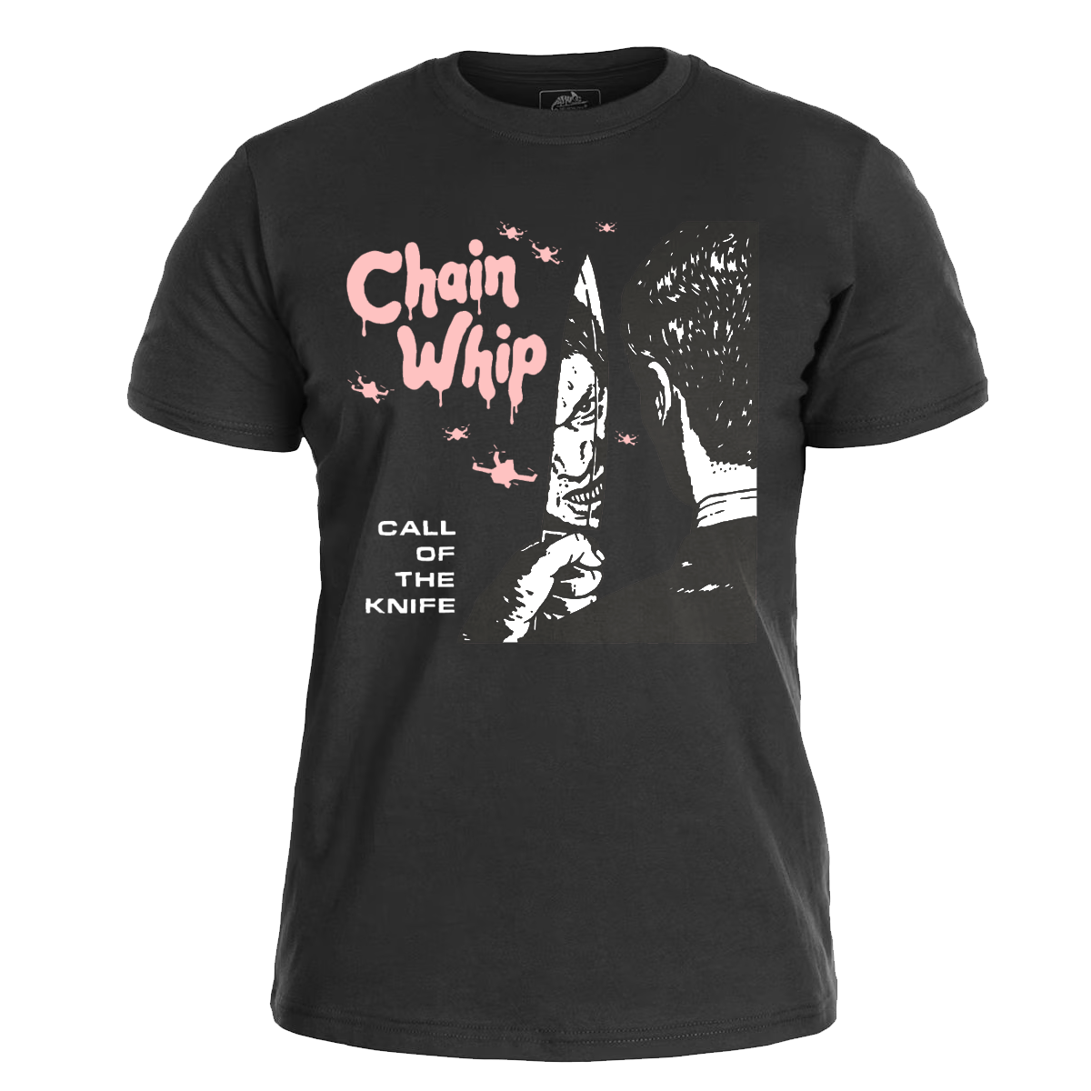CHAIN WHIP - Call Of The Knife </br> black t-shirt </br> (white/pink print)
