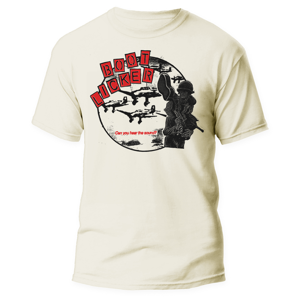 BOOTLICKER - Can You Hear The Sound </br> natural raw t-shirt </br> (black/red print)