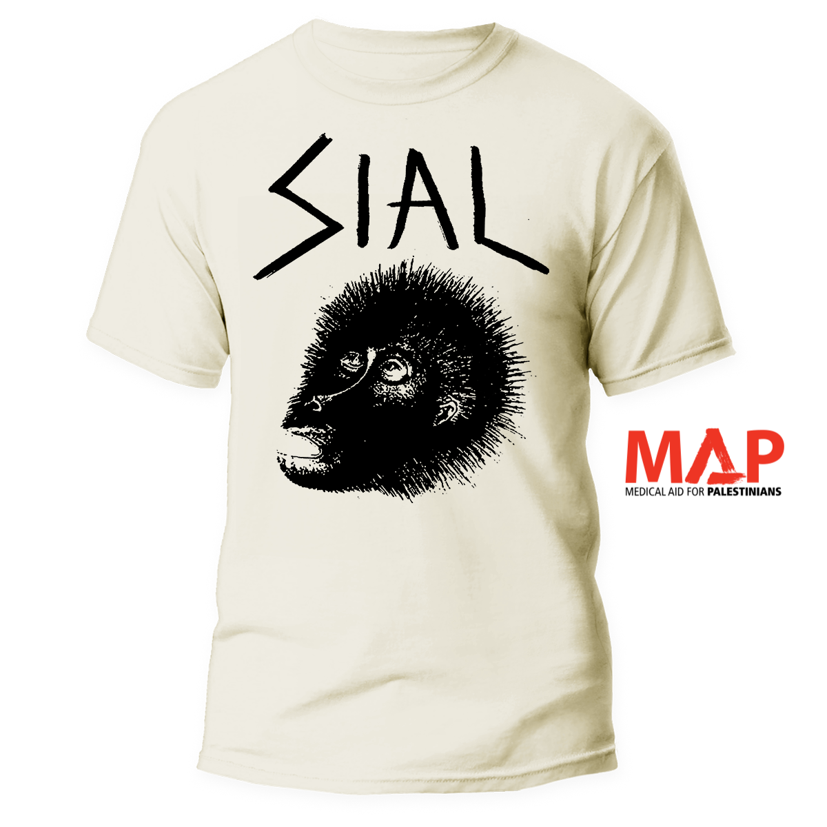 SIAL - Monkey </br> natural raw t-shirt </br> (black print)