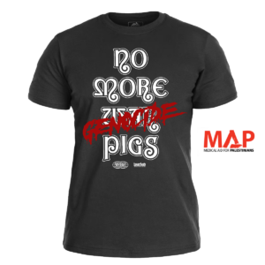 NO MORE GENOCIDE PIGS - Branca Studio collab </br> black t-shirt </br> (white/red print)