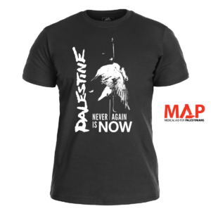 PALESTINE - Never Again </br>- Discharge Ripoff </br> black t-shirt </br> (white print)