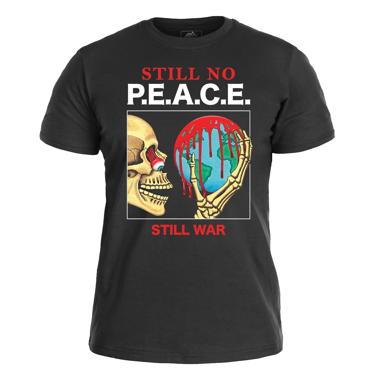 STILL NO P.E.A.C.E. Fairwear </br> black t-shirt </br> (color print)