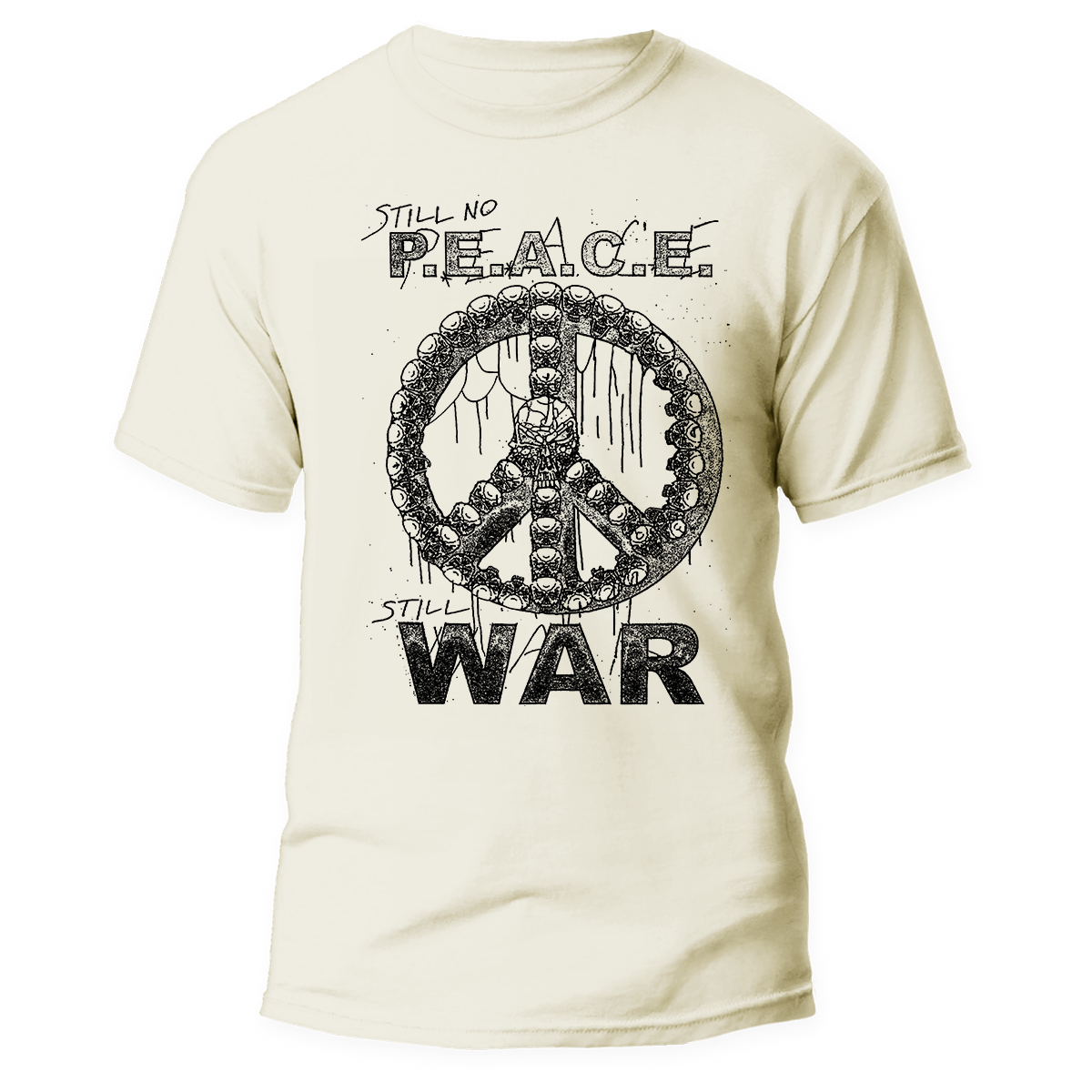 STILL NO P.E.A.C.E. </br>- Tomáš Mitura design </br> natural raw t-shirt </br> (black print)
