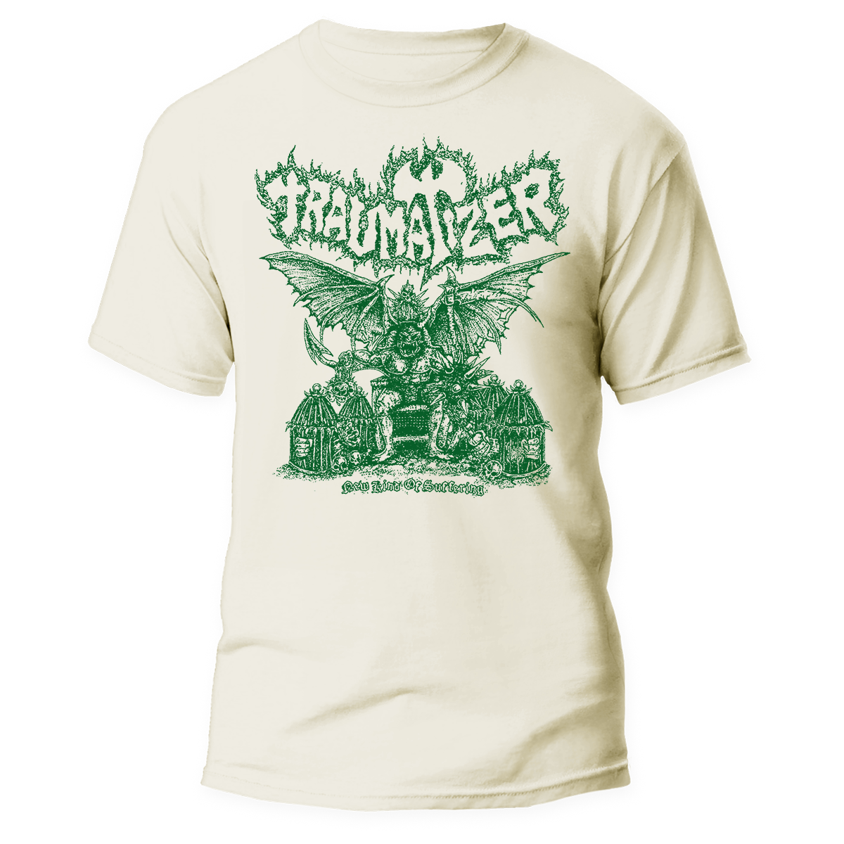 TRAUMATIZER </br>- New Kind Of Suffering </br> natural raw t-shirt <br> (green print)