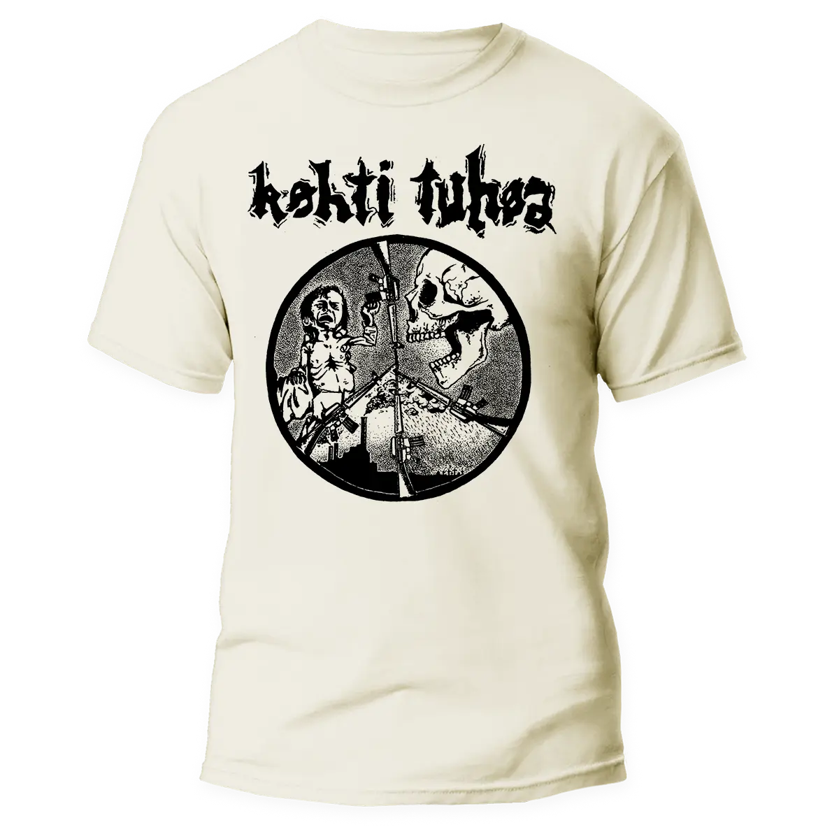 KOHTI TUHOA </br> natural raw t-shirt </br>(black print)